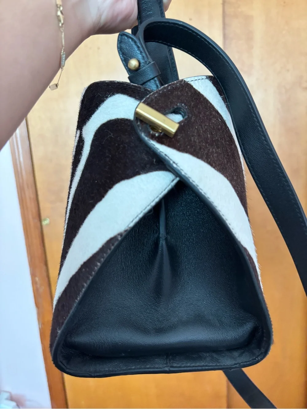 Oscar de la Renta pony hair Brown and White Zebra-Print Top-Handle Satchel